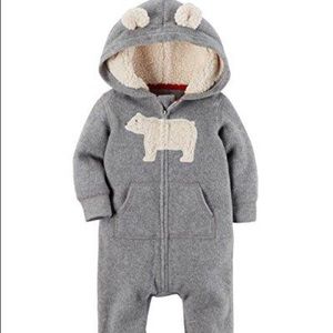 Carters Grey Fleece Hooded Coverall Size 9m
